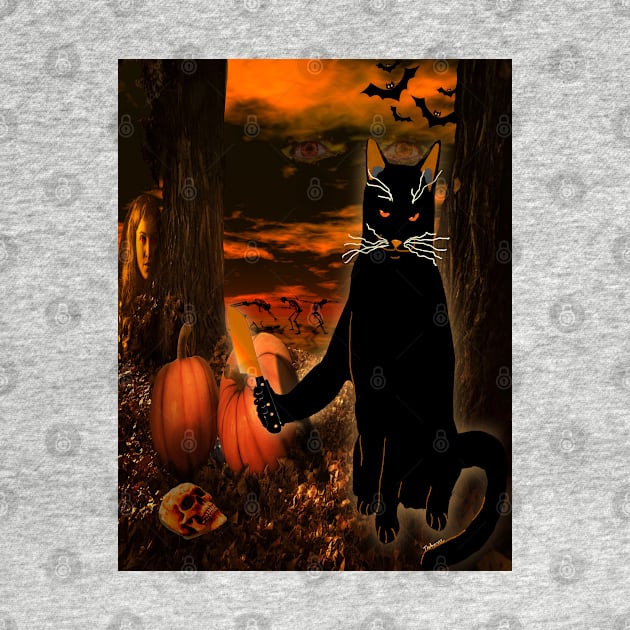 Evil Halloween Black Cat with knife by TeAnne